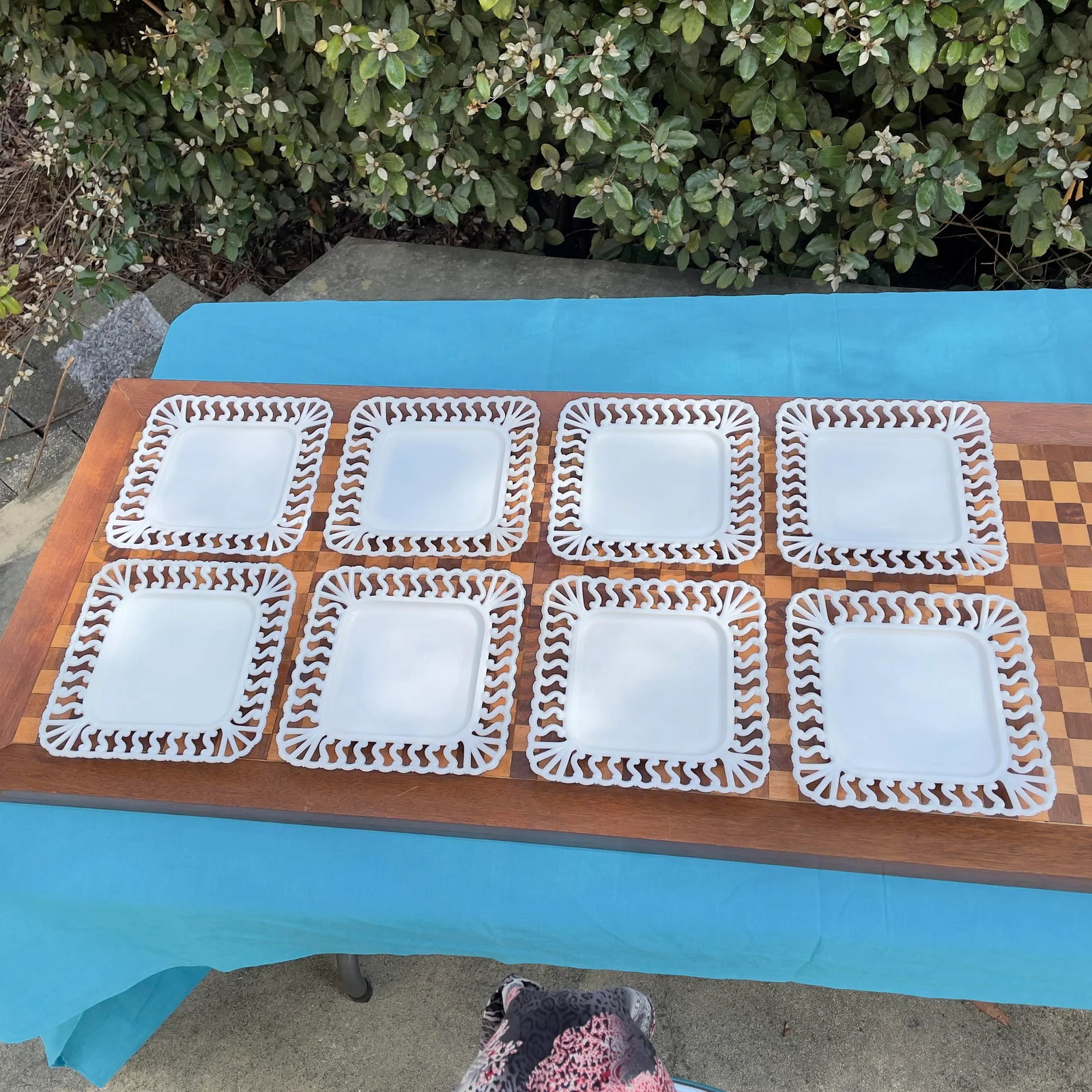 1940s Westmoreland Square Reticulated Milk Glass Plates- Set of 8 - 2