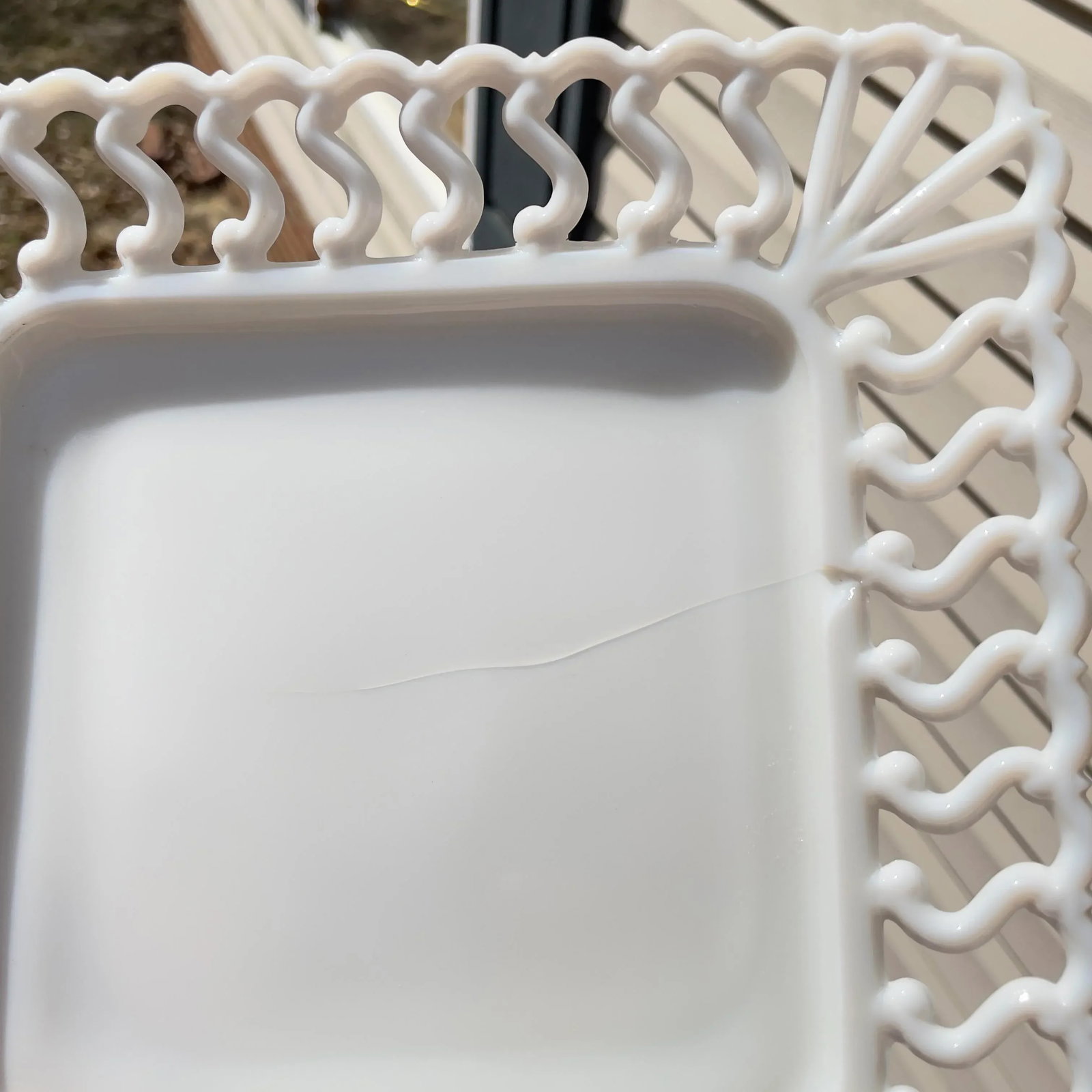 1940s Westmoreland Square Reticulated Milk Glass Plates- Set of 8 - 9