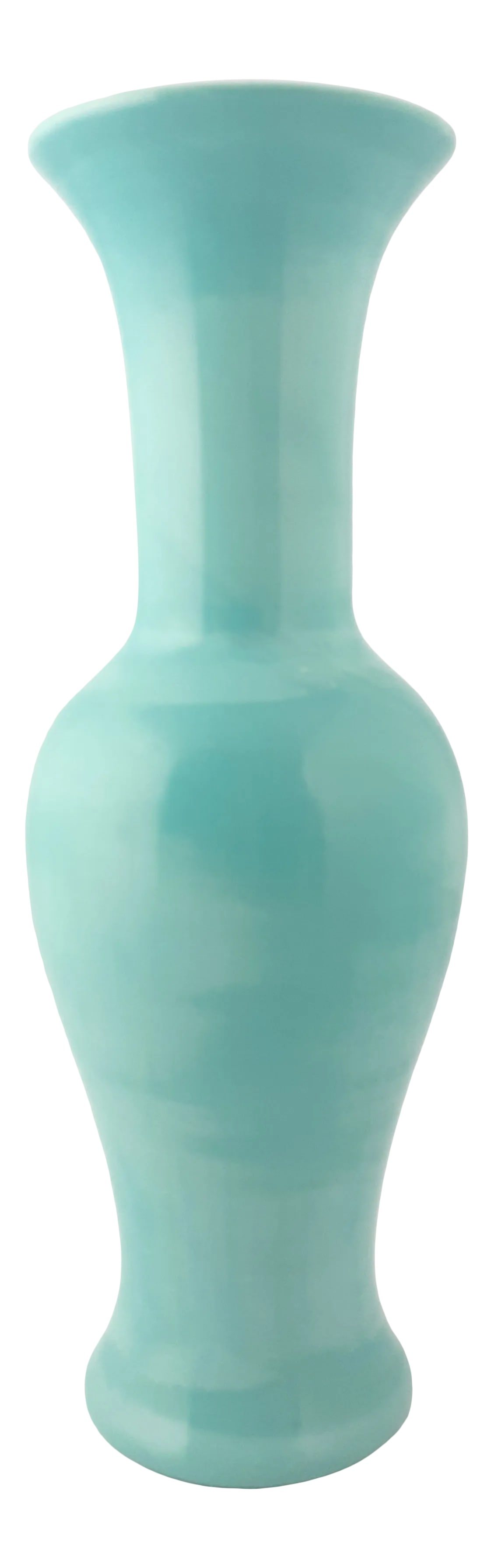 Early 20th Century Peking Glass Turquoise Liuyeping Vase: Peking glass turquoise liuyeping vase, turquoise Peking glass with faint variations on the body, interior and inset base, with a large, 3/4" wide lip. A four character Qianlong reign mark is incised o