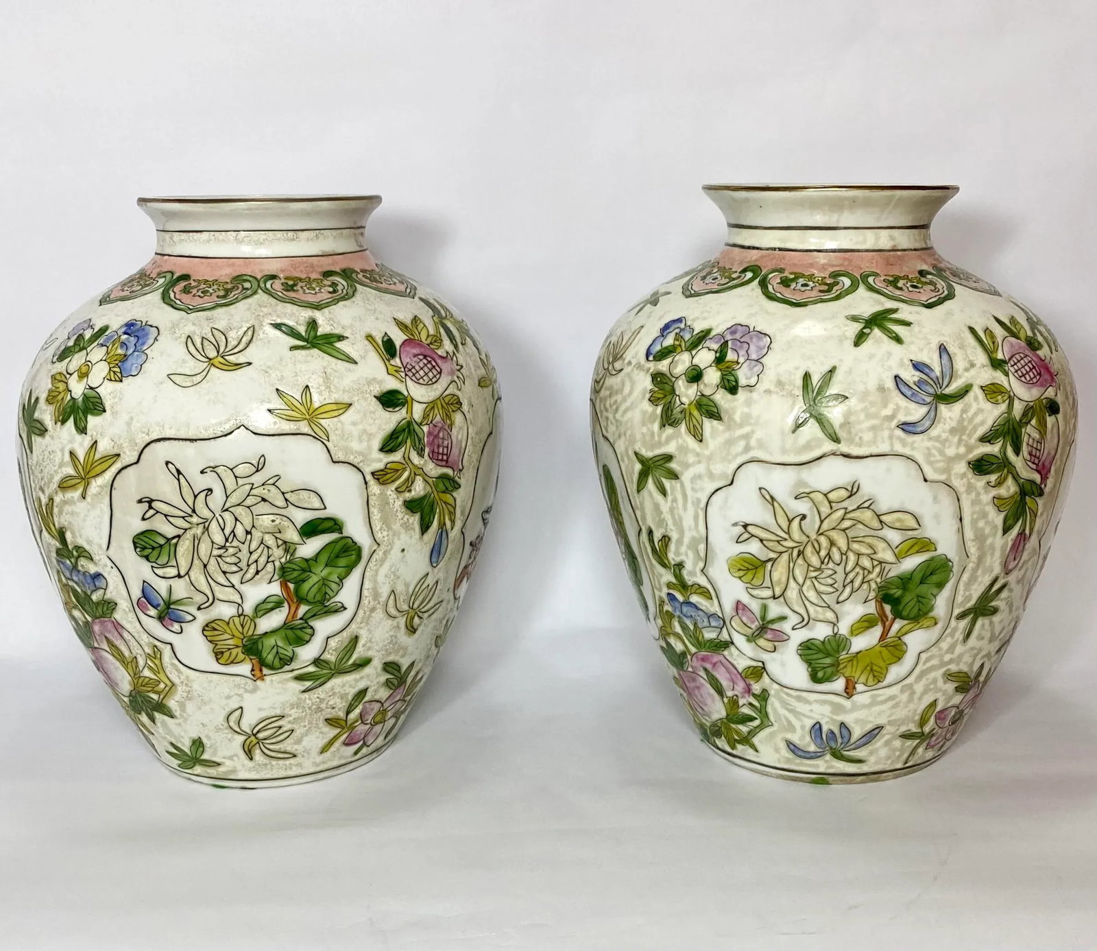 Vintage Pair Chinese Vases Birds, Flowers, Pomegranates Style of "Great Qing Tungzhi" Period Made in - 3