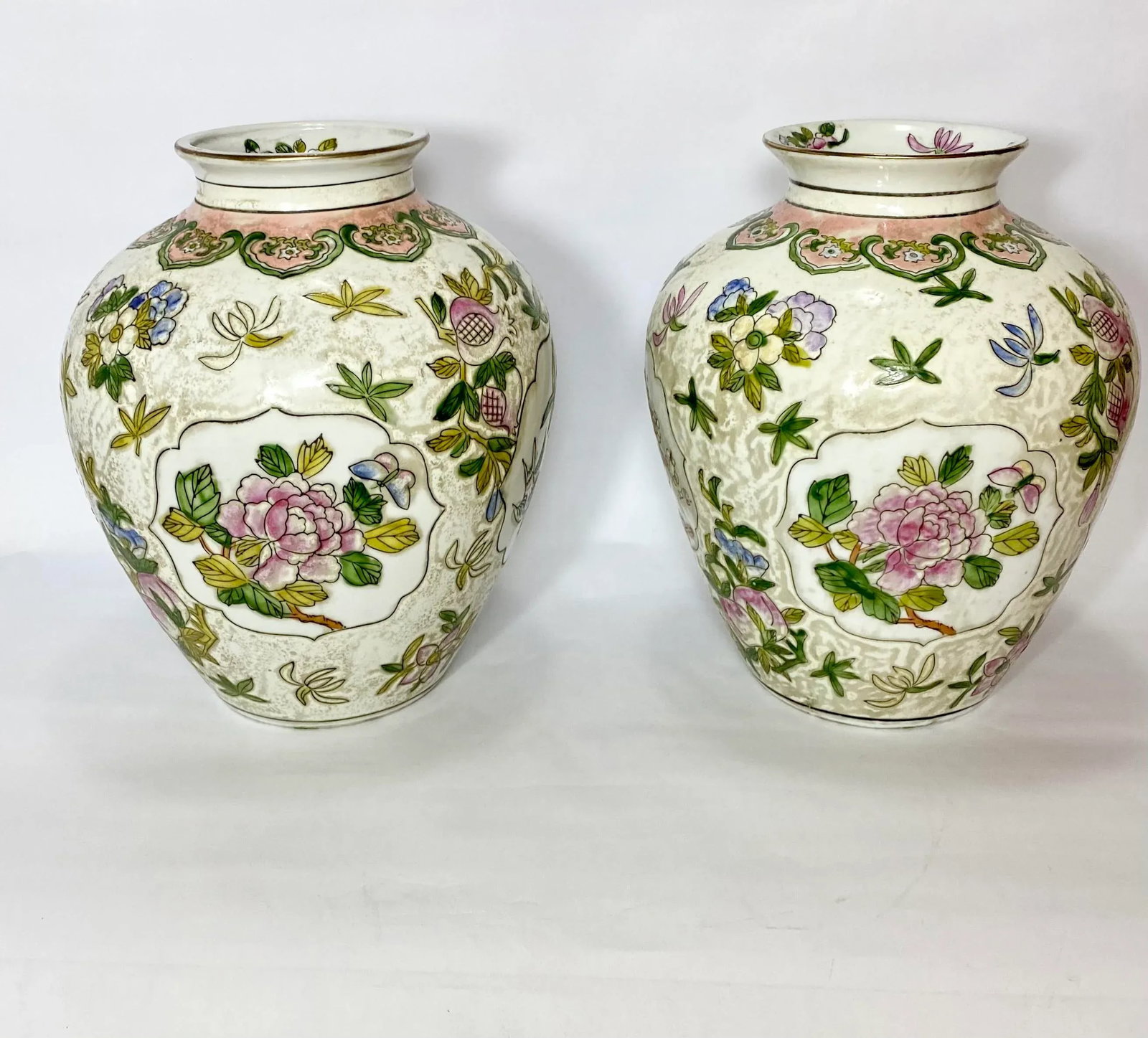 Vintage Pair Chinese Vases Birds, Flowers, Pomegranates Style of "Great Qing Tungzhi" Period Made in - 5