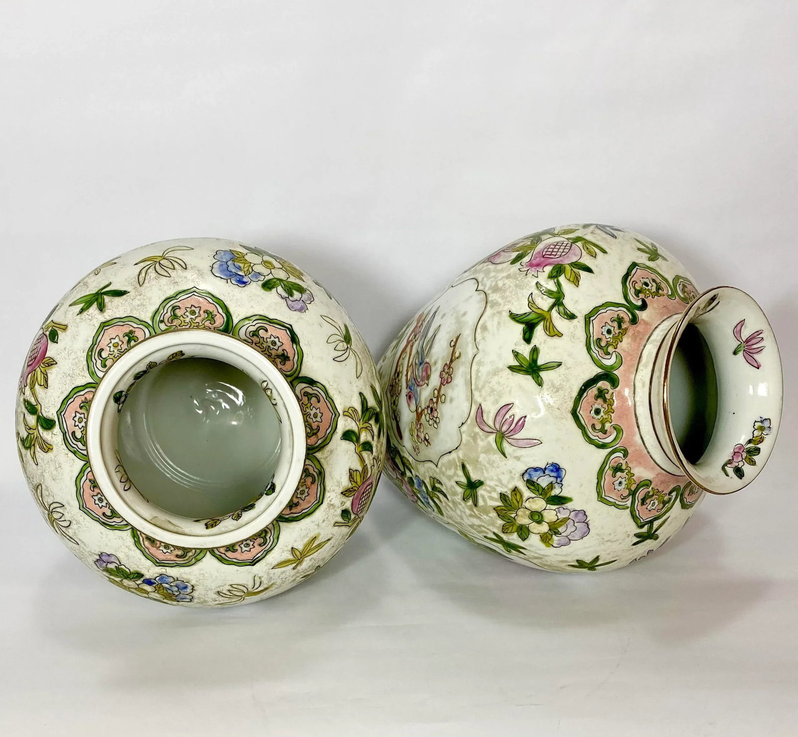 Vintage Pair Chinese Vases Birds, Flowers, Pomegranates Style of "Great Qing Tungzhi" Period Made in - 6