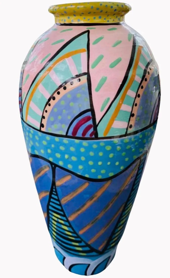 Sale! 1990's Wendy Ide Williams Postmodern Post Modern Memphis Hand Painted Table Floor Art Pottery - 8