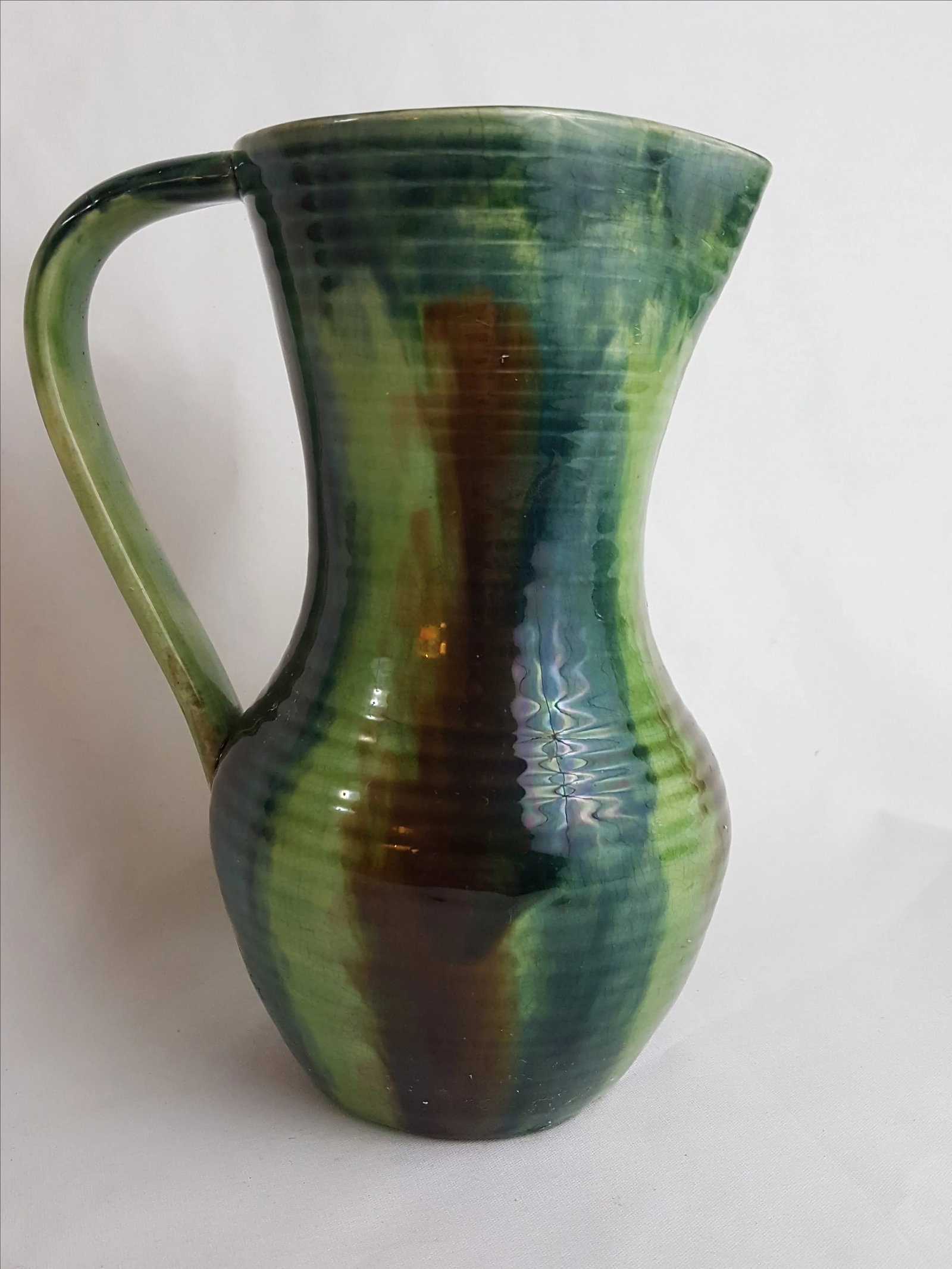 Belgian Art Pottery Jug With Brown Green and Navy Glaze - 2