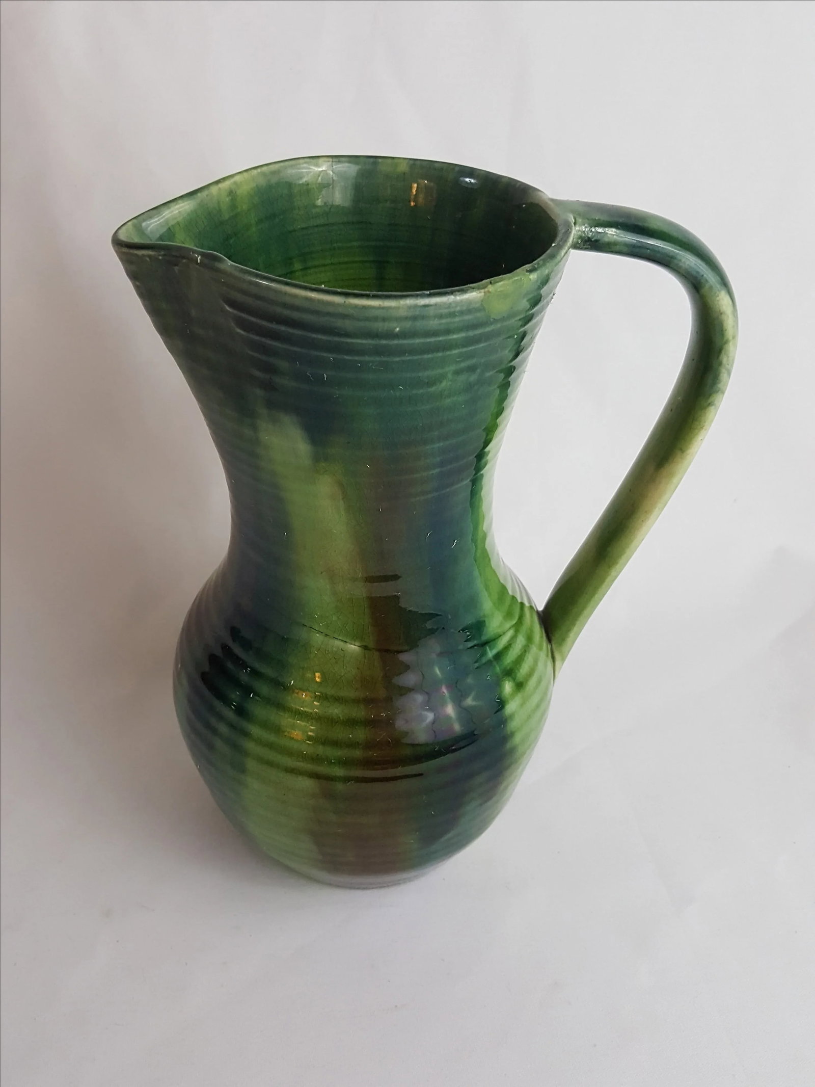 Belgian Art Pottery Jug With Brown Green and Navy Glaze - 3