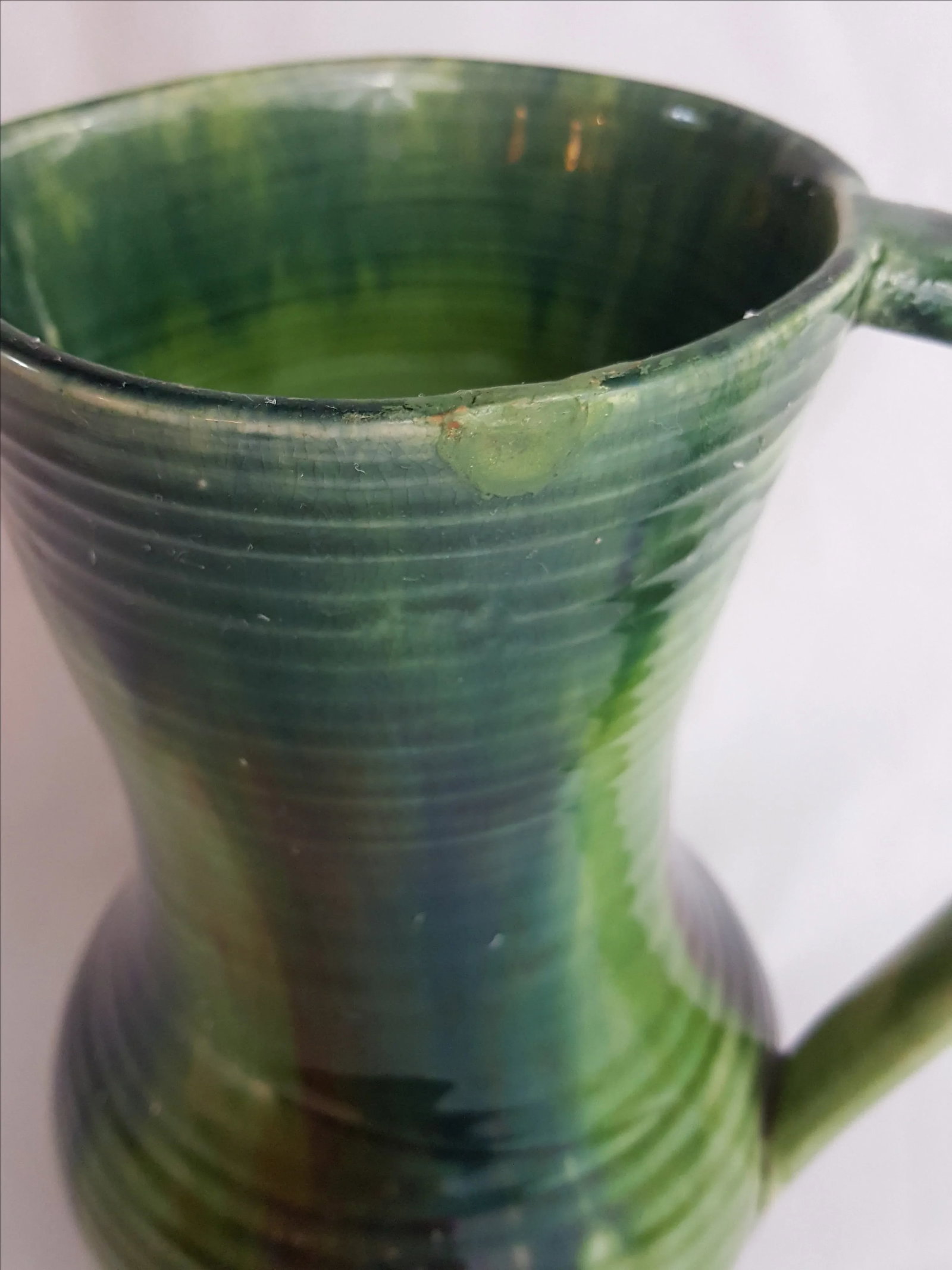 Belgian Art Pottery Jug With Brown Green and Navy Glaze - 4