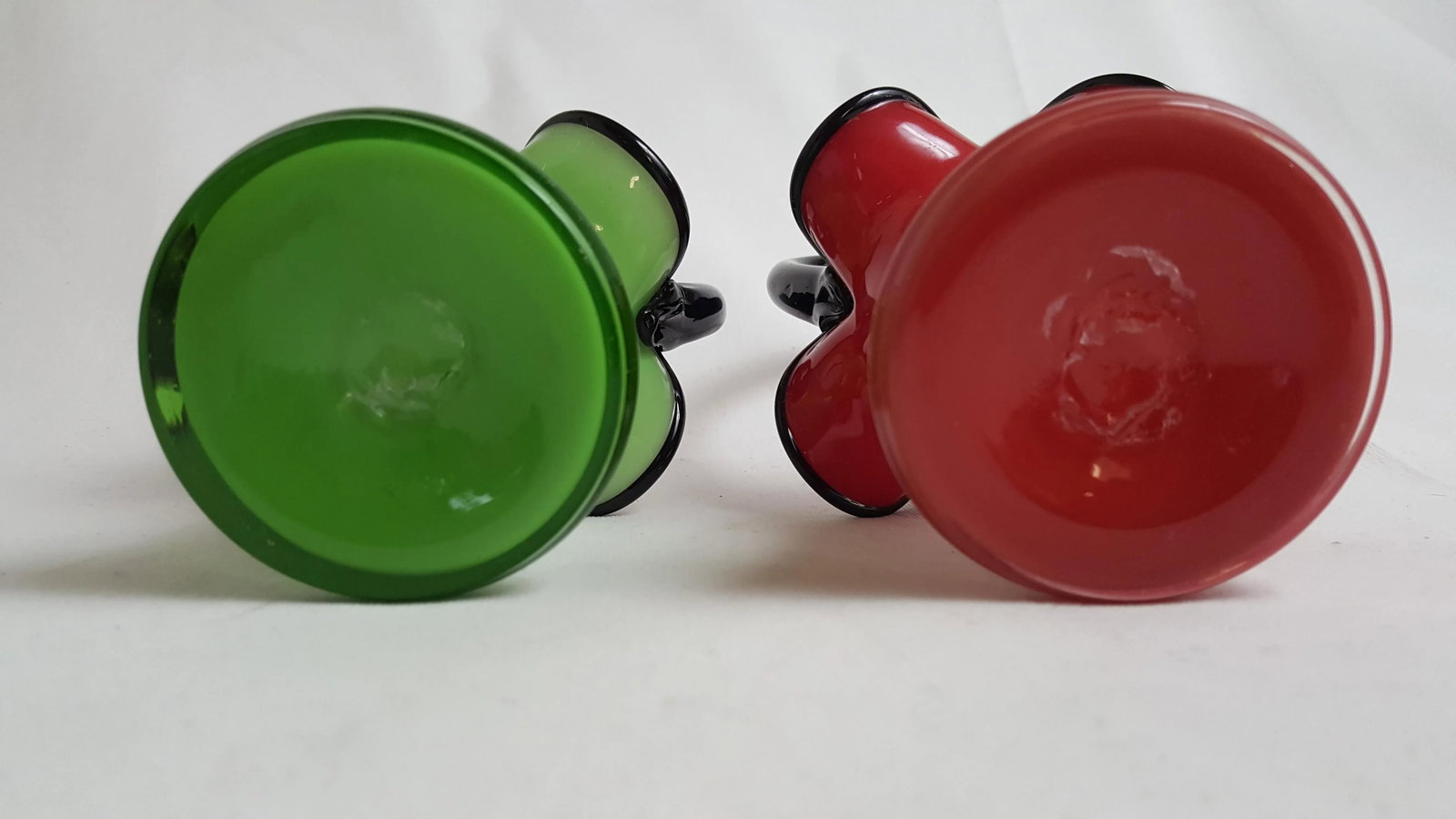 Tango Glass Ruby and Emerald Black Crest Cased Vases - a Pair - 4