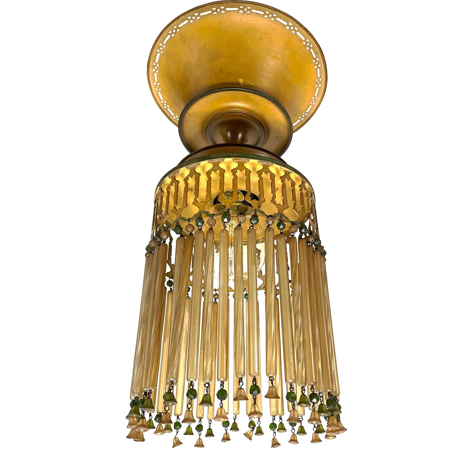 Early 20th Century Moroccan Hand Painted Chandelier With Glass Tassels: Stunning Antique Hand Painted Moroccan Chandelier With Glass Tassles. Probably turn of the century. This chandelier came from a New York City brownstone that belonged to James Beard. Condition: