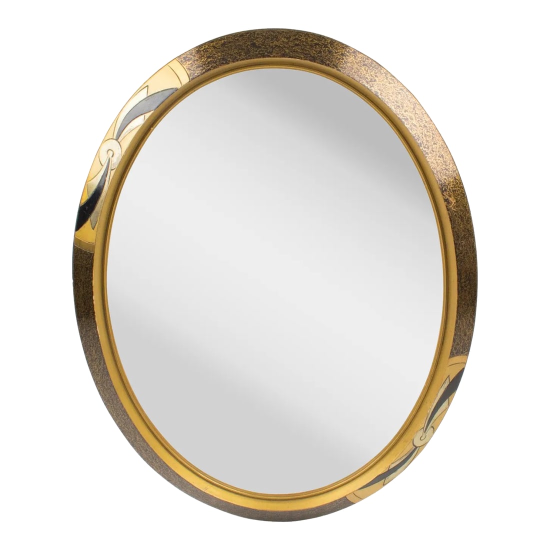 French Art Deco Gilded Wood Ovoid Frame for Painting, Drawing or Mirror: Elegant 1930s French Art Deco hand-carved wood frame with gilded inlaid floral decoration. An ovoid shape that can be placed in a portrait or landscape position. Perfect to create a nice mirror, or