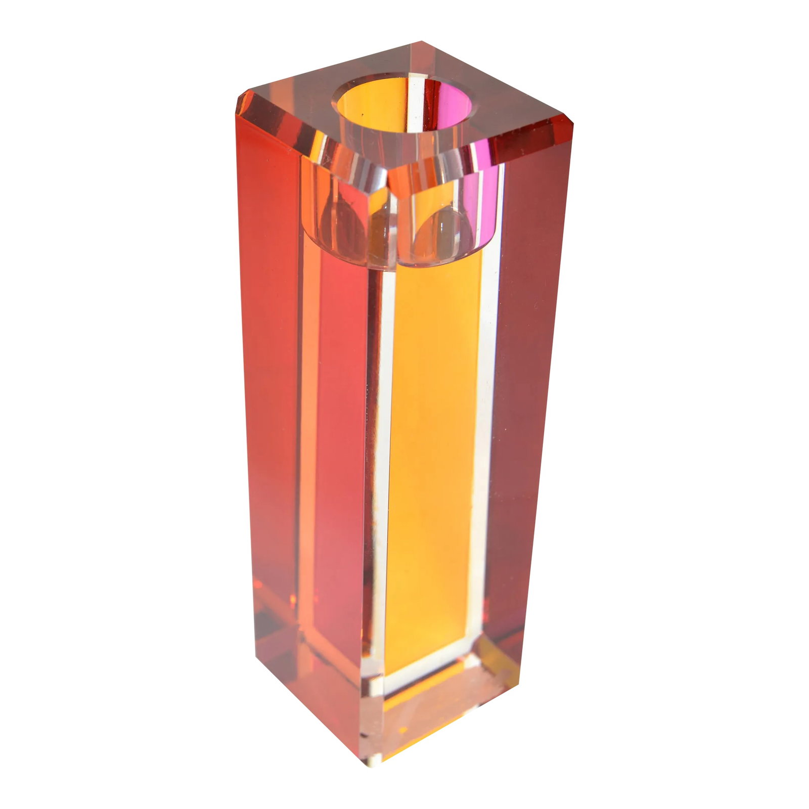 Modern Kate Spade Jules Point Red Pink Orange Crystal Candlestick: Beautiful Modern Kate Spade New York Jules Point 5 inches beveled Candlestick by Lenox. The red, orange and pink hue are looking different from every angle. Makers Mark on the candlestick and on the