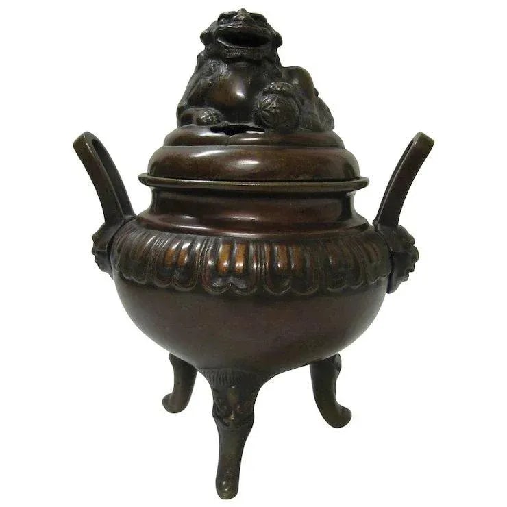 1910s Chinese Bronze Incense Foo Dog Burner - 11