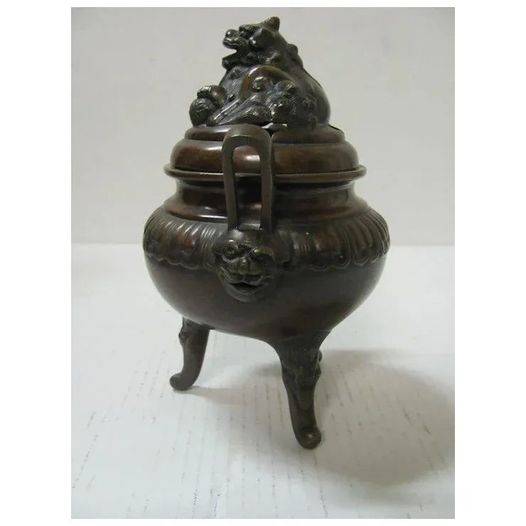 1910s Chinese Bronze Incense Foo Dog Burner - 4