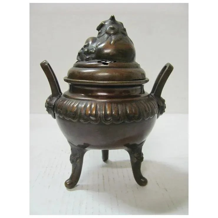 1910s Chinese Bronze Incense Foo Dog Burner - 5