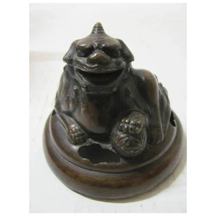 1910s Chinese Bronze Incense Foo Dog Burner - 7