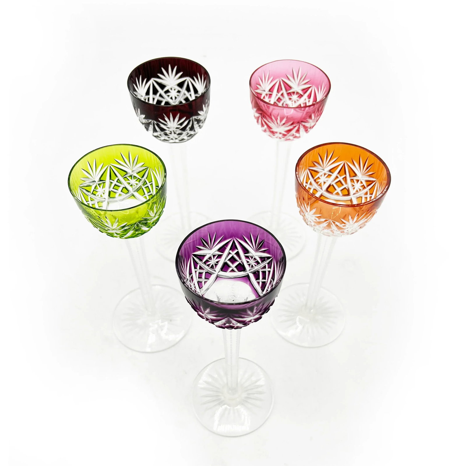 Mid-Century Colorful Bohemian Crystal Tall Stemware Goblets- Set of 5 - 2