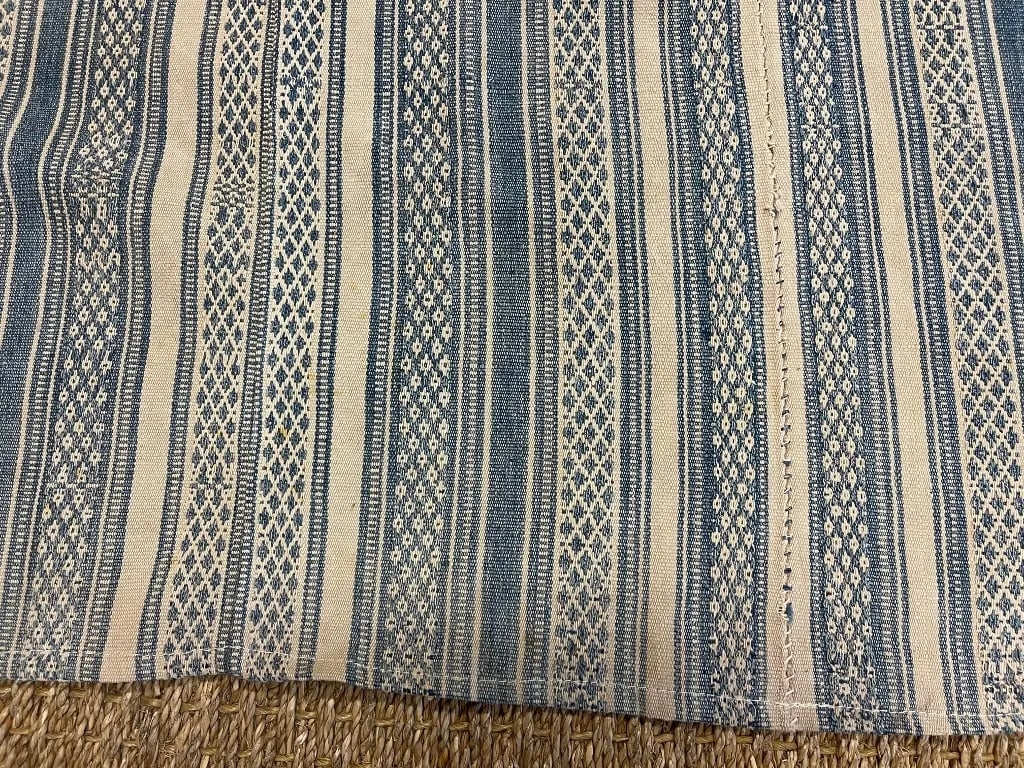 Vintage Kilim Fabric Fragment in Tan and Denim Blue Colors Stripe - 5