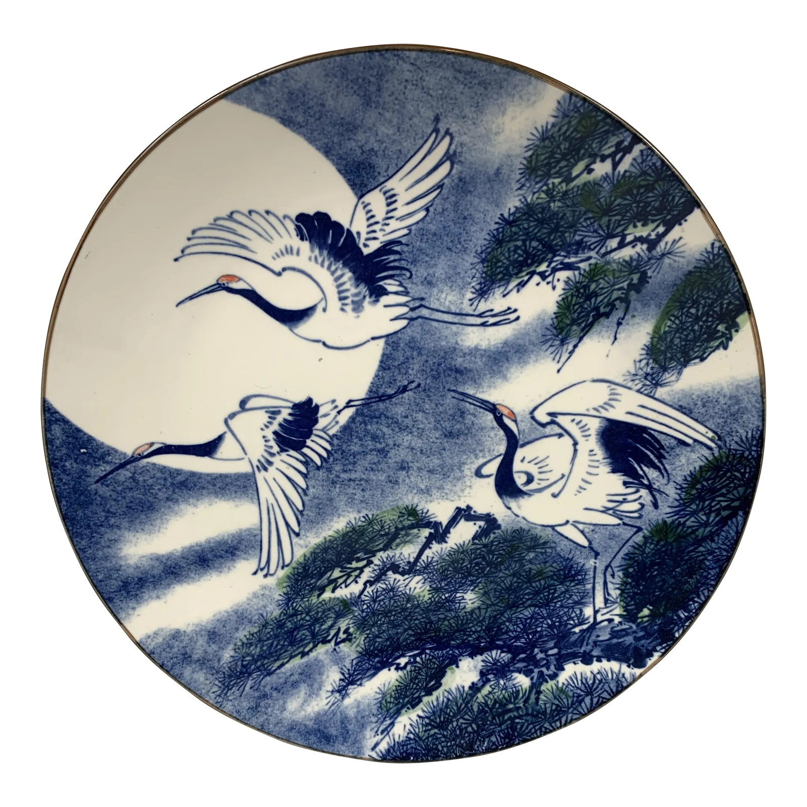 Vintage Japanese Crane Platter: Vintage large Japanese platter showing three cranes in flight. This is a pre-owned item so please see all pictures and ask any questions. Condition: Alterations: Original Condition Unaltered