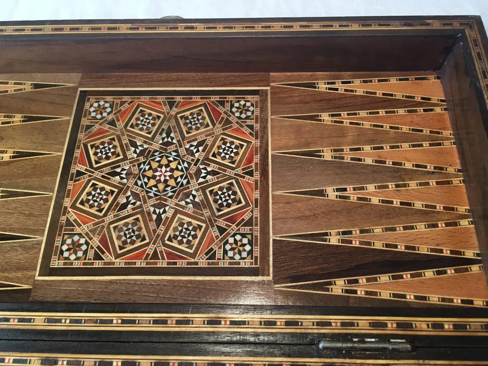 Vintage 1970s Moroccan Inlaid Mosaic Inlaid Backgammon and Chess Box - 12