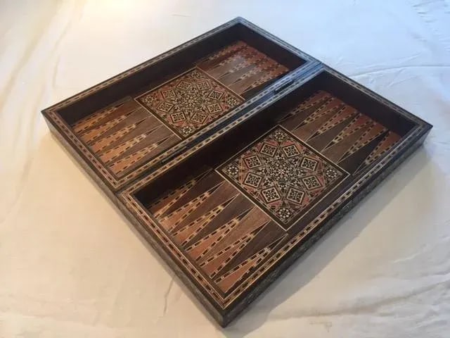 Vintage 1970s Moroccan Inlaid Mosaic Inlaid Backgammon and Chess Box - 2