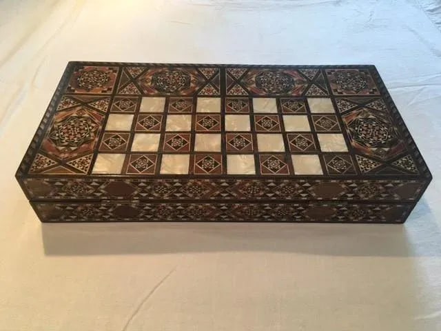 Vintage 1970s Moroccan Inlaid Mosaic Inlaid Backgammon and Chess Box - 5