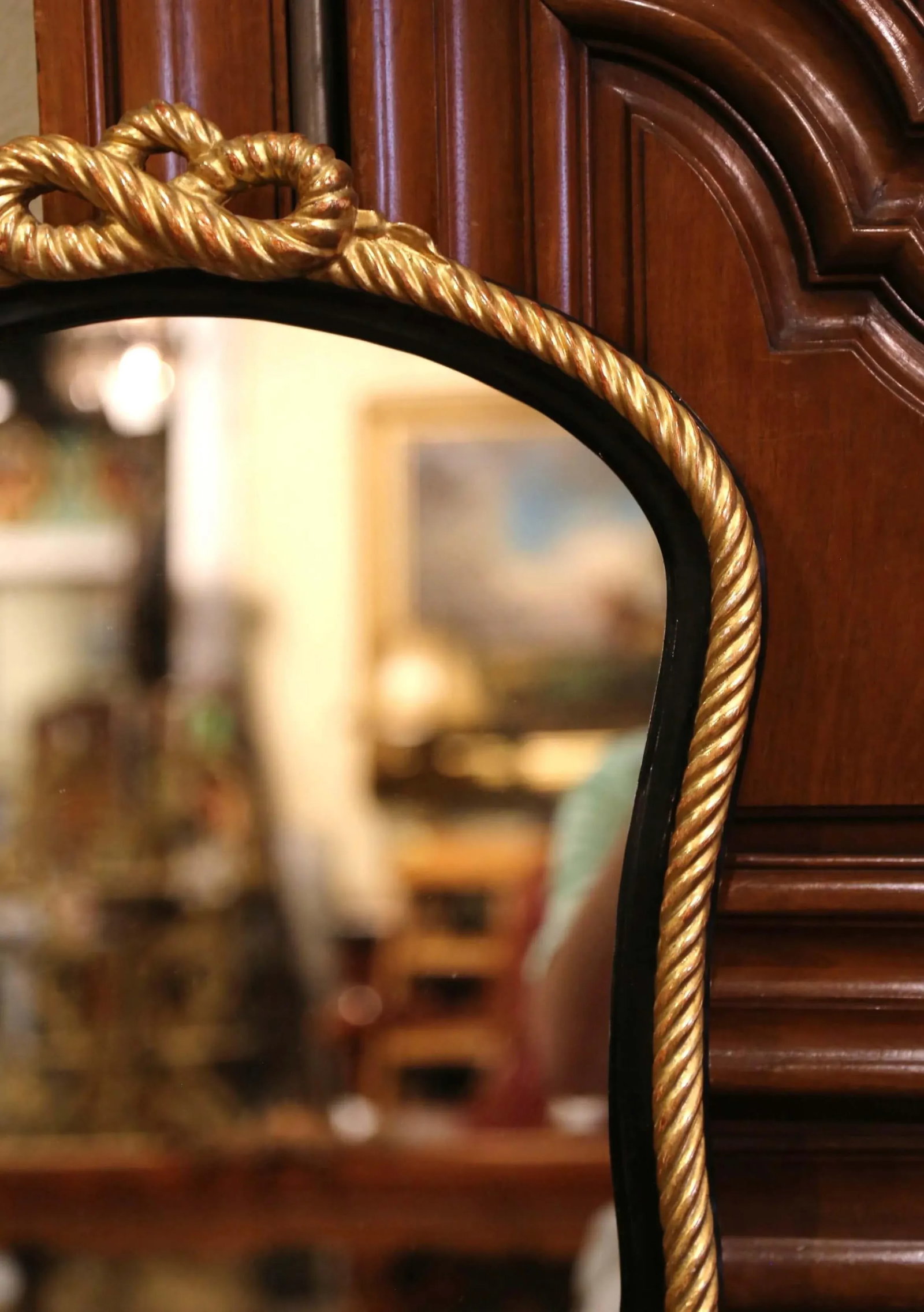 Mid-Century French Napoleon III Blackened and Gilt Wall Mirror With Roped Bow - 7