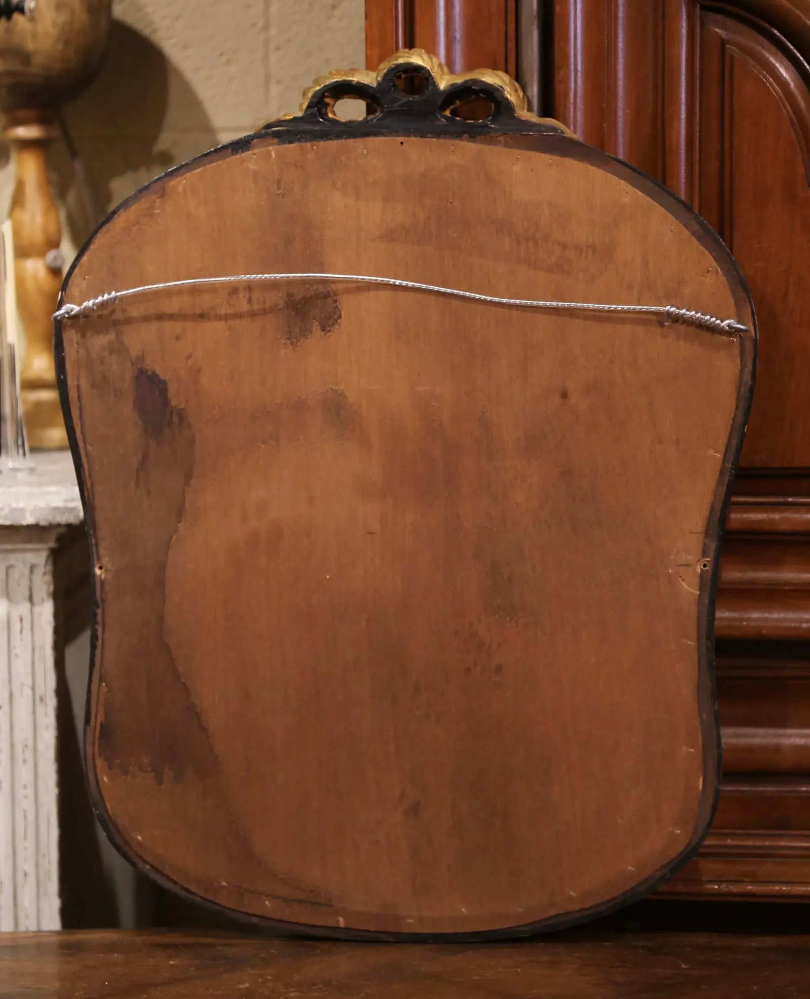 Mid-Century French Napoleon III Blackened and Gilt Wall Mirror With Roped Bow - 9