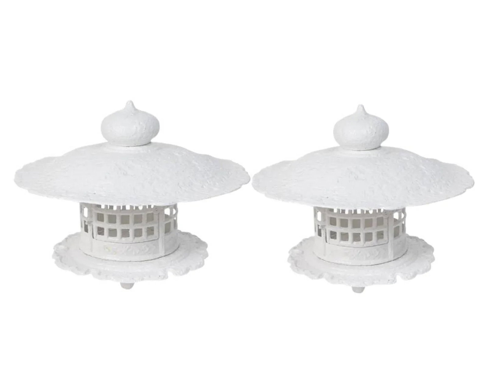 1960s White Gloss Enamel Cast Iron Pagoda Garden Lanterns - a Pair - 9