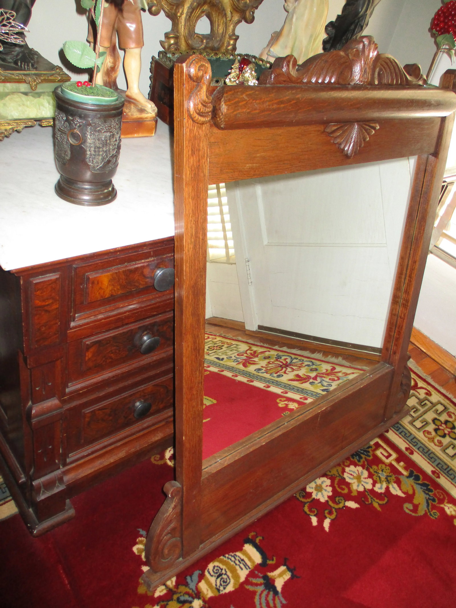Antique Victorian Oak Wood Mirror - 2