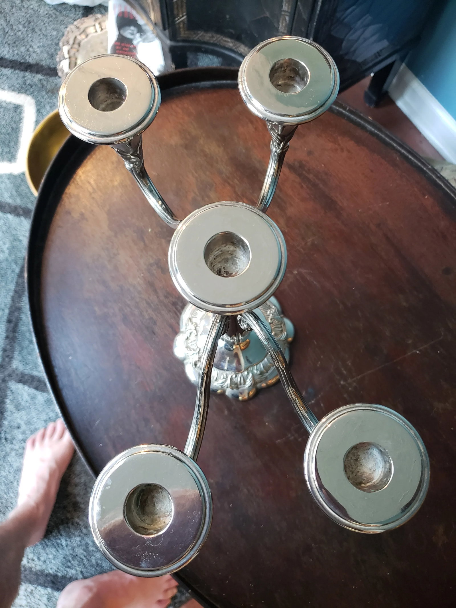 Vintage Silver Five-Light Candelabra Candlesticks - 7