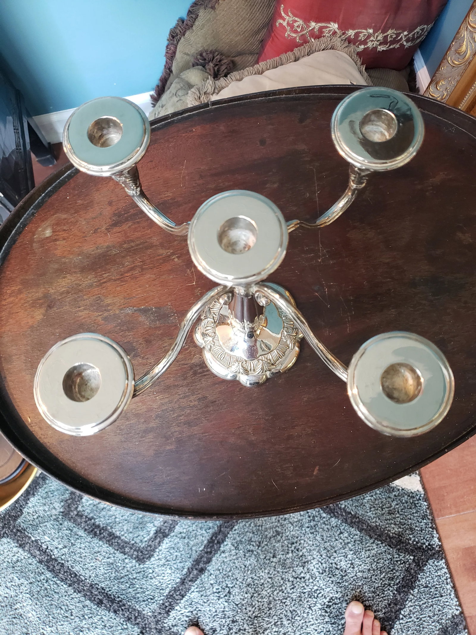 Vintage Silver Five-Light Candelabra Candlesticks - 8