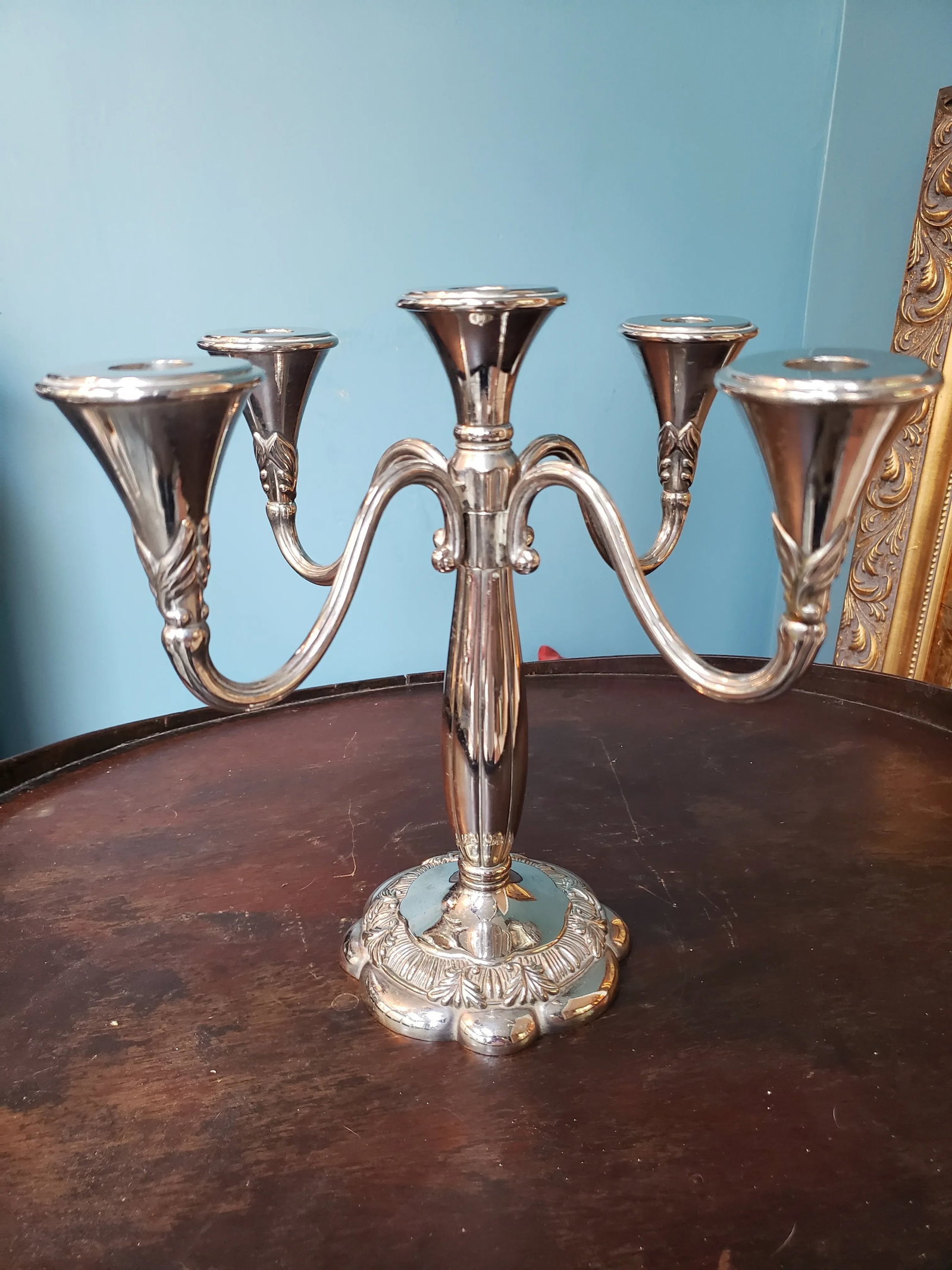 Vintage Silver Five-Light Candelabra Candlesticks - 9