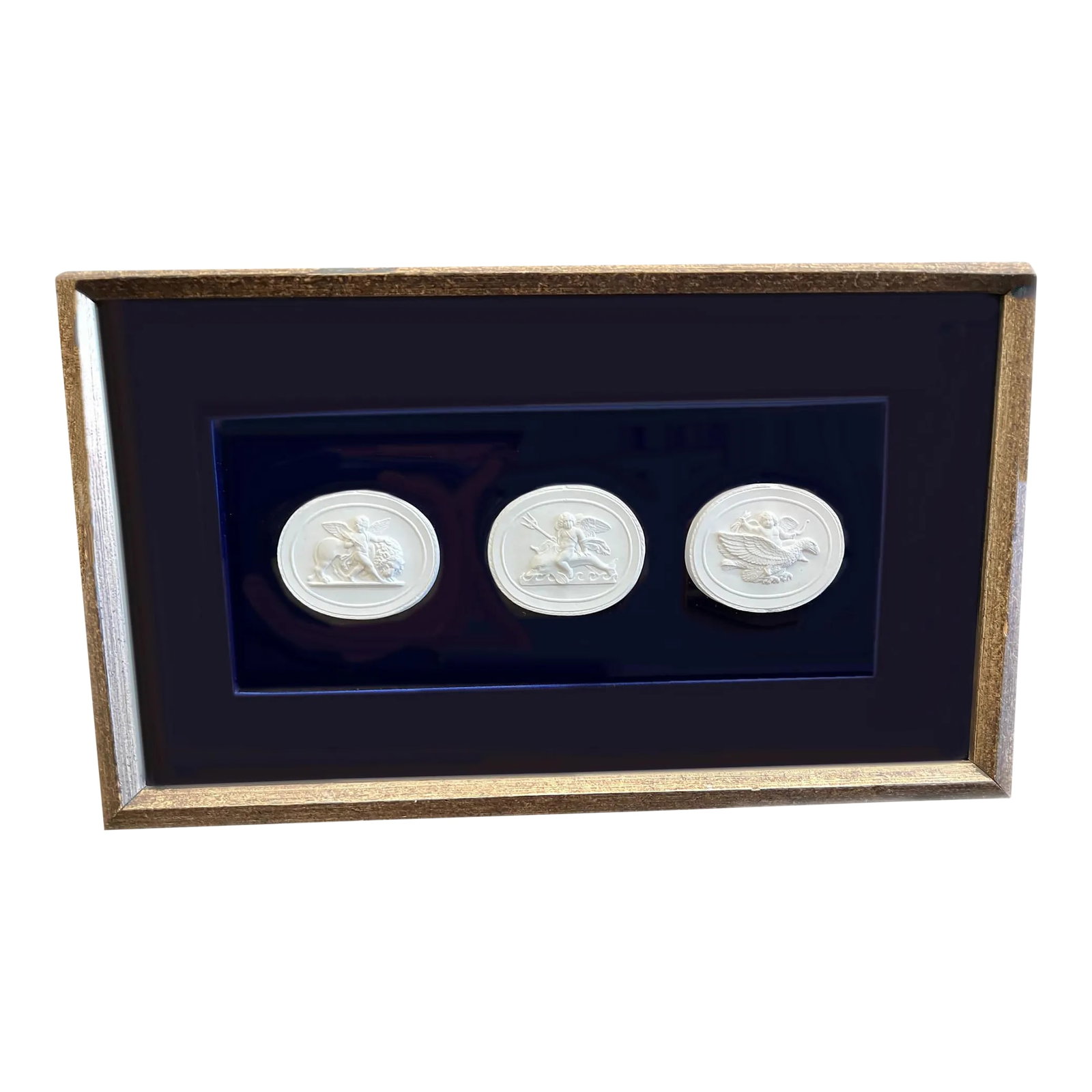 19th Century Grand Tour Intaglios: Set of three framed Grand Tour Intaglio bust on black. 19th century, Italy. Condition: Alterations: Original Condition Unaltered Imperfections: Some Imperfections Condition Notes: Excellent condition