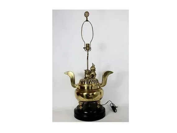 Foo Dog Cast Brass Lamp & Incense Burner - 2