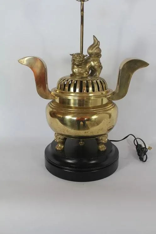Foo Dog Cast Brass Lamp & Incense Burner - 4
