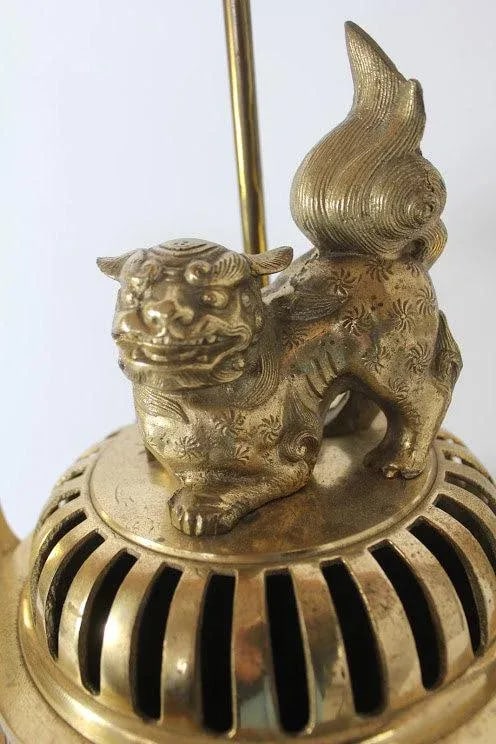 Foo Dog Cast Brass Lamp & Incense Burner - 5