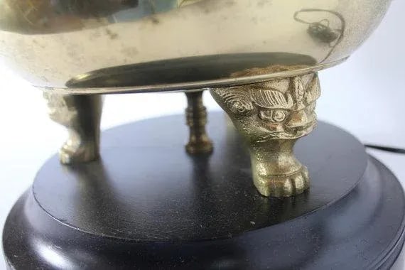 Foo Dog Cast Brass Lamp & Incense Burner - 6