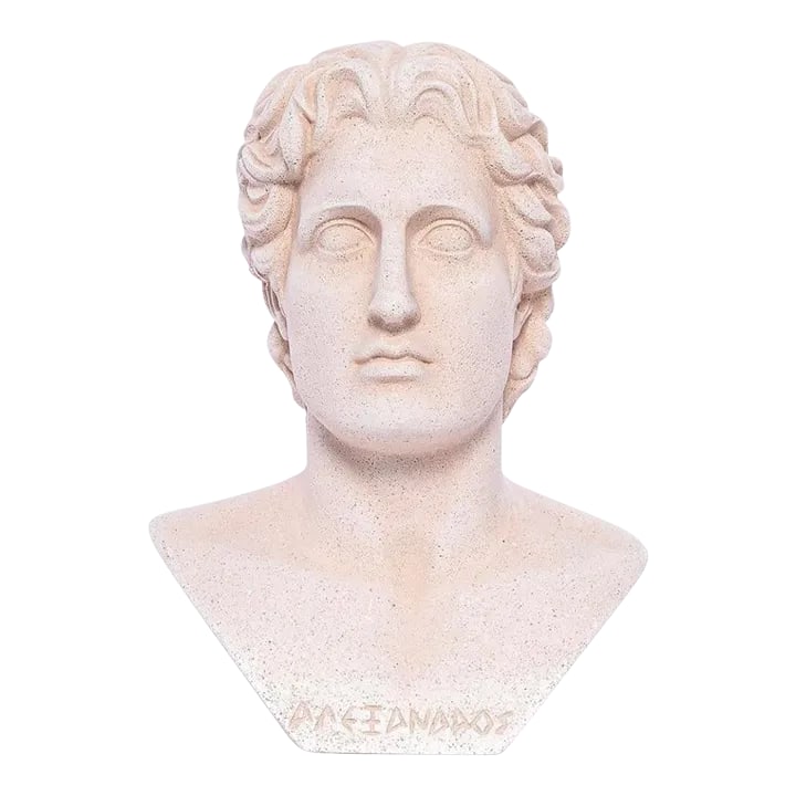 Vintage Sandstone Alexander Bust: Vintage Greek Sandstone carved bust of Alexander the Great. Heavy and fabulous! Condition: Alterations: Original Condition Unaltered Imperfections: Some Imperfections Condition Notes: Perfect Origin: