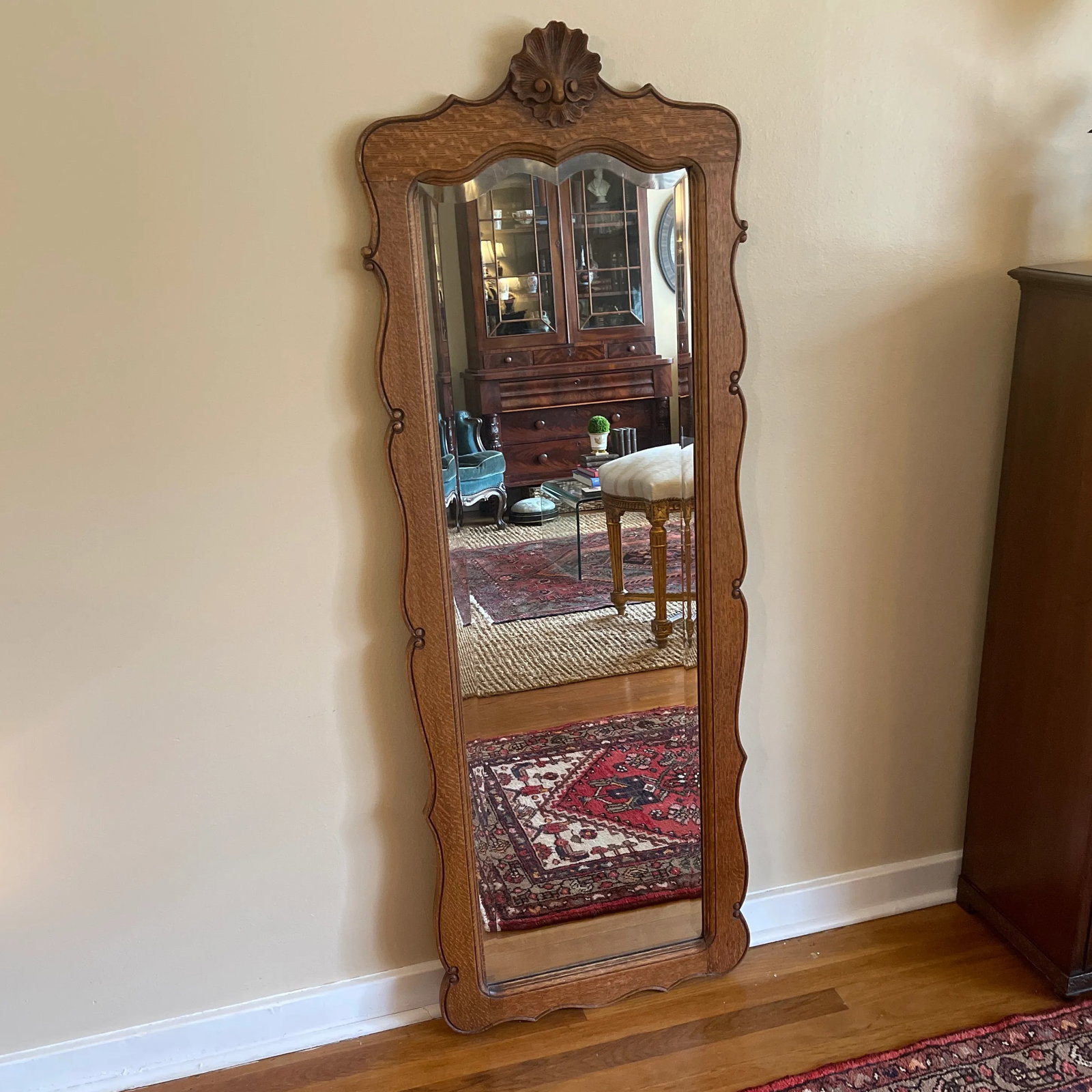 Tall French Louis XV Carved Oak Mirror - 2