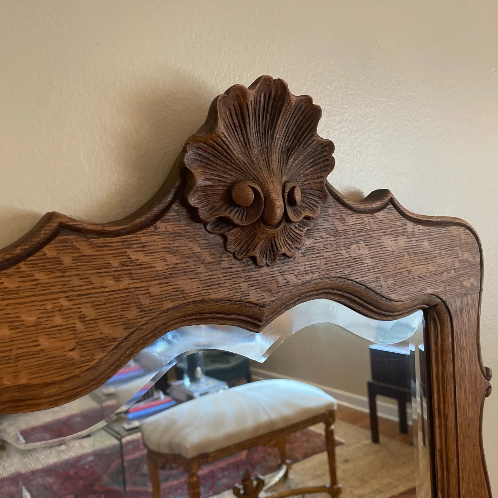 Tall French Louis XV Carved Oak Mirror - 3