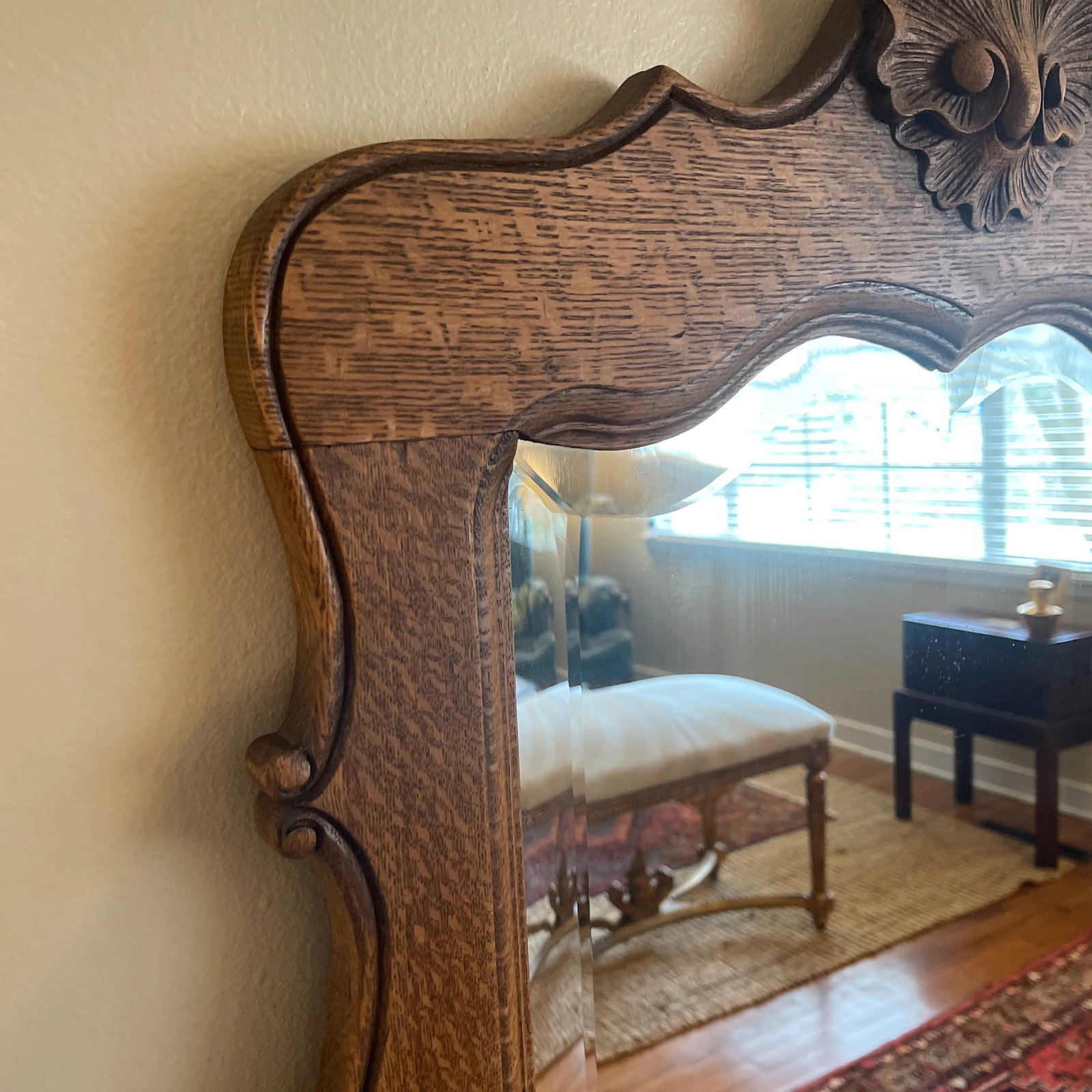 Tall French Louis XV Carved Oak Mirror - 4