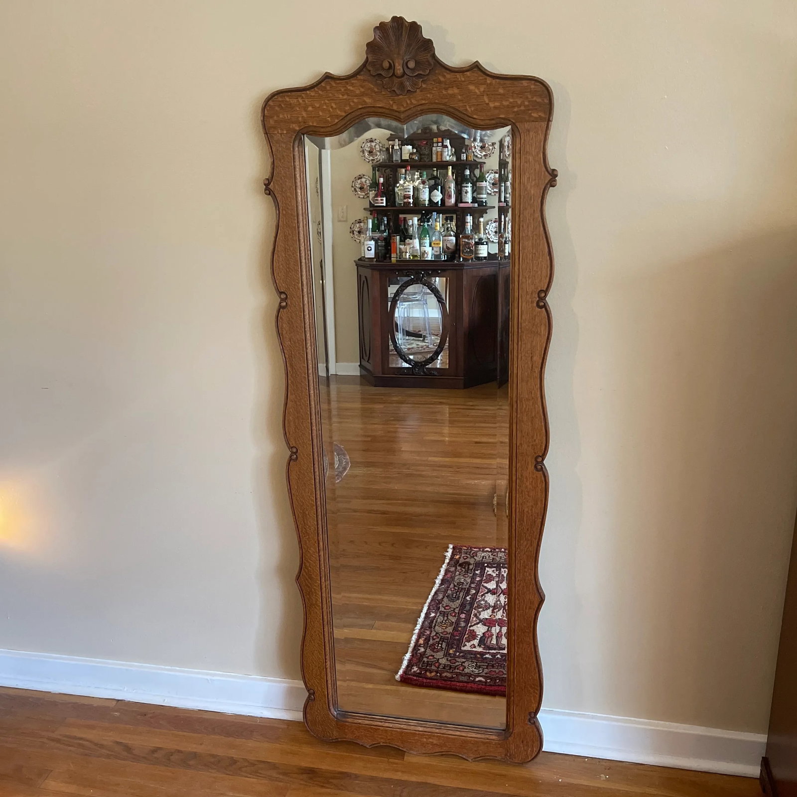 Tall French Louis XV Carved Oak Mirror - 6