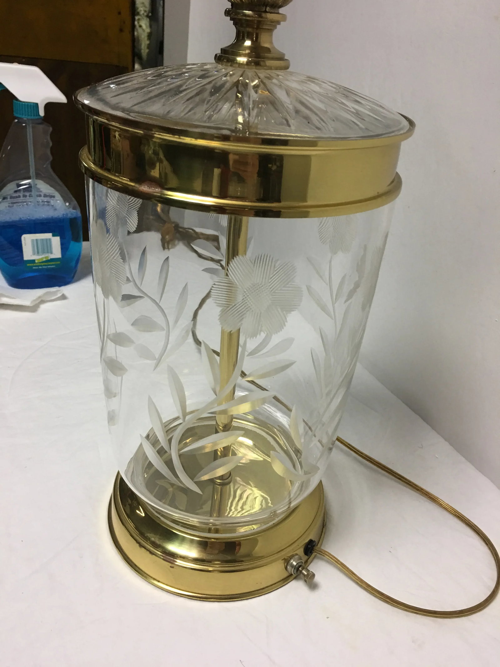 Vintage Crystal & Brass Table Lamp - 5