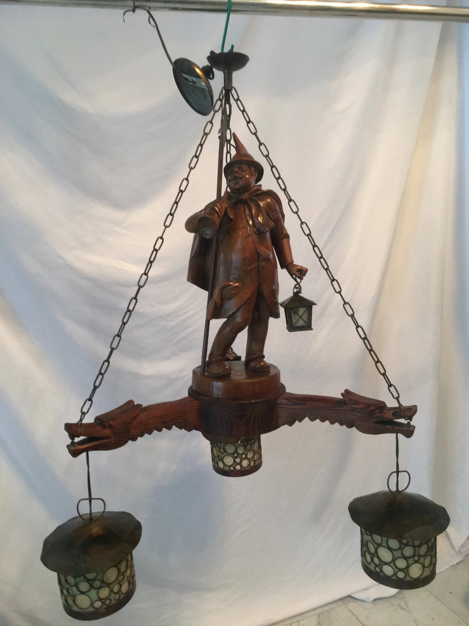 1930s German Carved Night Watchman Chandelier - 10