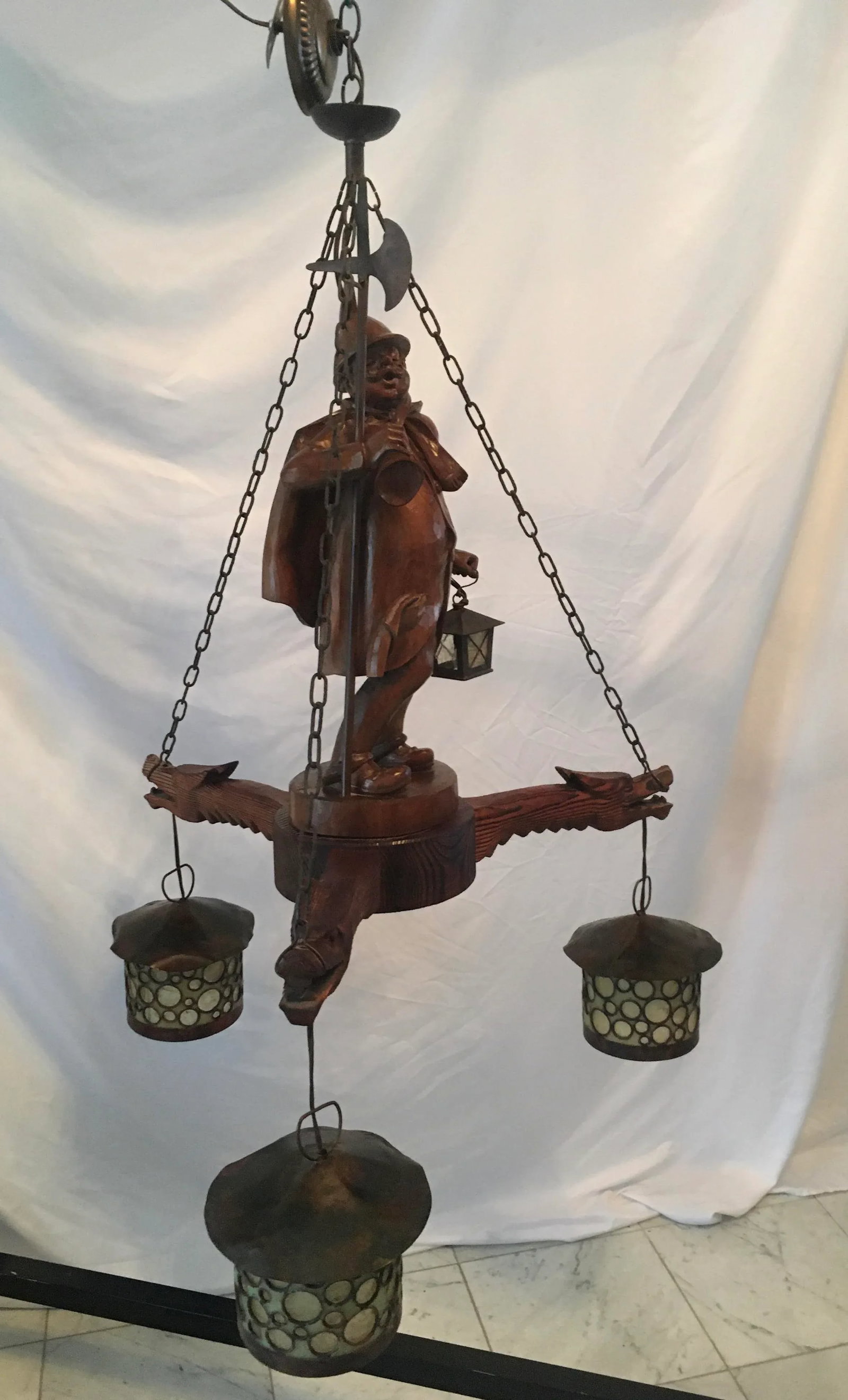 1930s German Carved Night Watchman Chandelier - 3