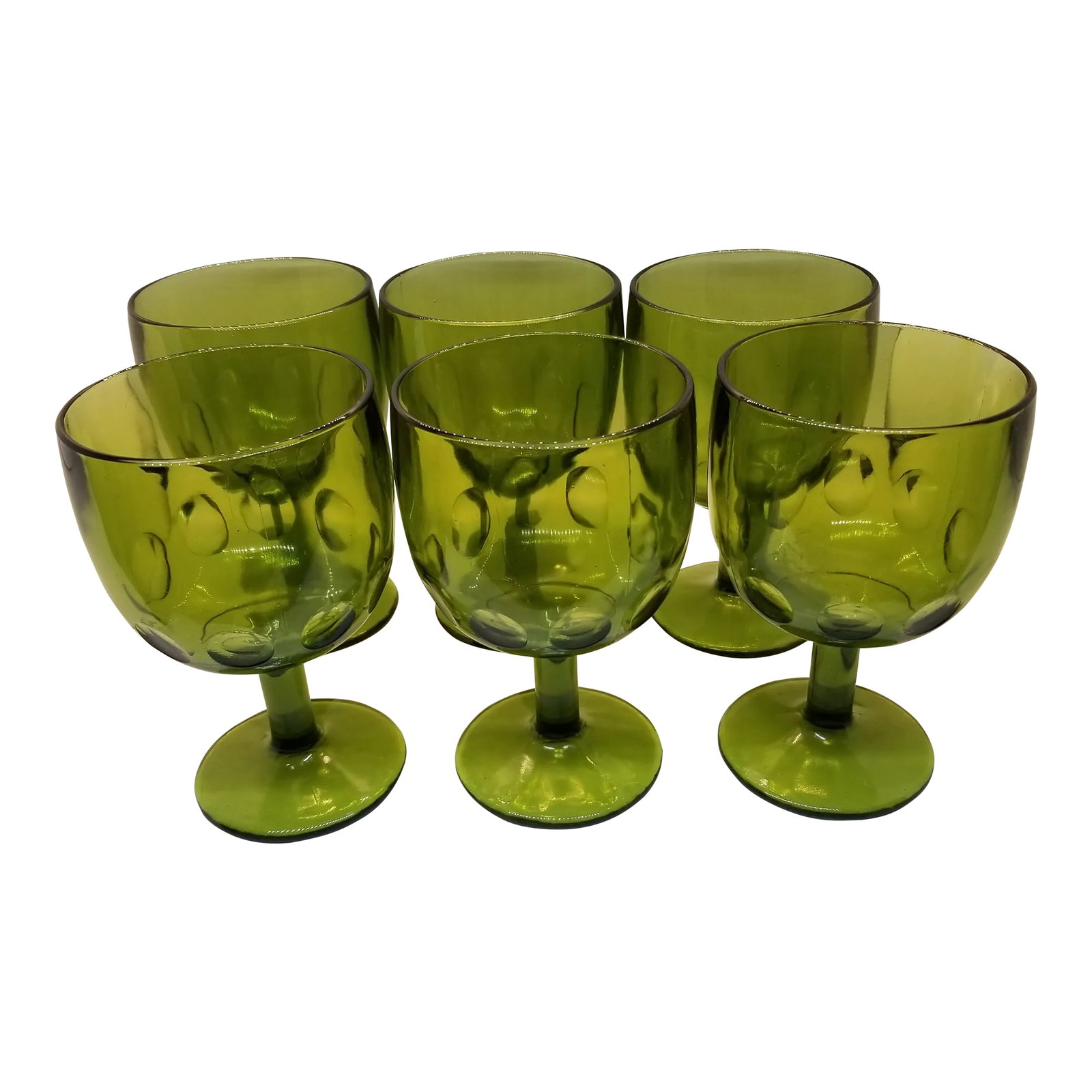 Vintage Bartlett Collins Footed Green Glass Goblets With Thumbprint, Set of Six: Vintage Bartlett Collins Footed Green Glass Goblets with Thumbprint Condition: Alterations: Original Condition Unaltered Imperfections: Some Imperfections Condition Notes: Vintage Materials &