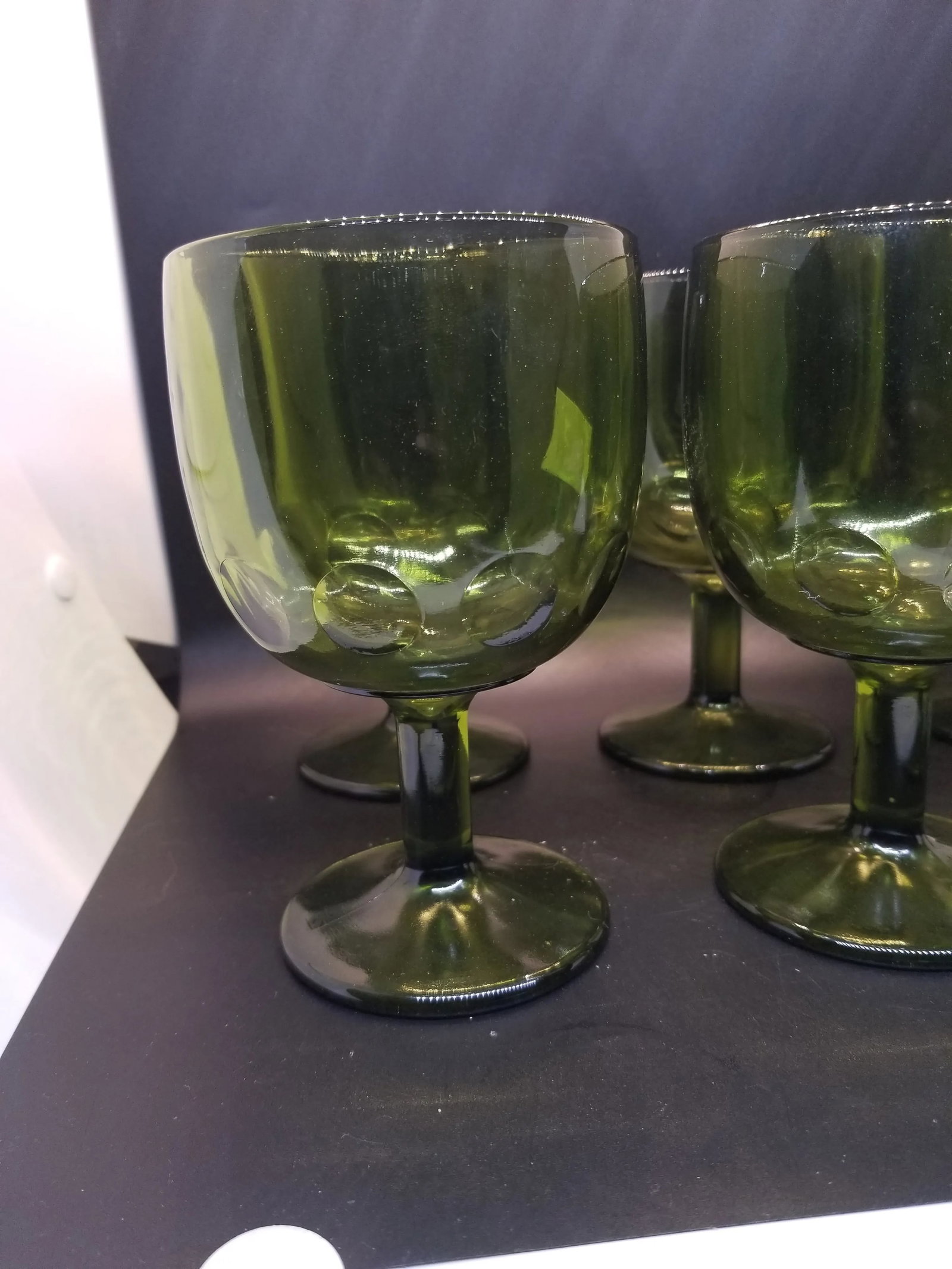 Vintage Bartlett Collins Footed Green Glass Goblets With Thumbprint, Set of Six - 2