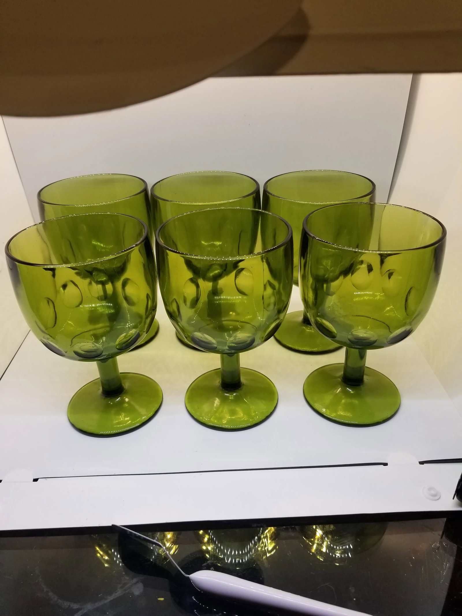 Vintage Bartlett Collins Footed Green Glass Goblets With Thumbprint, Set of Six - 4