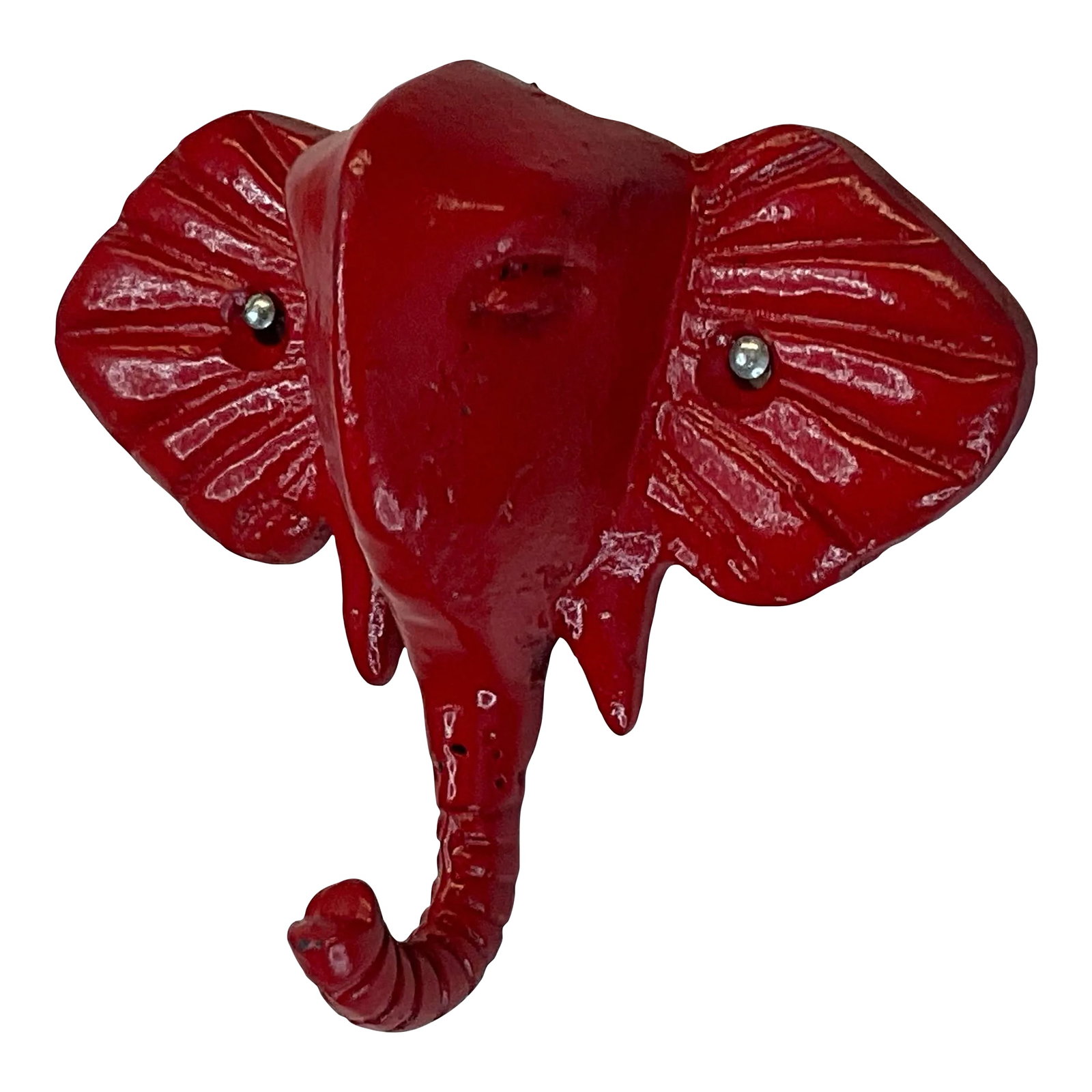 Vintage Cast Iron Elephant Hook, Newly Lacquered in Red: We loved these Cast Iron Elephant Hooks the minute we found them, so we bought an entire lot and have painted them in bright lacquered colors. This one is Red. We have used two small nails to tack the