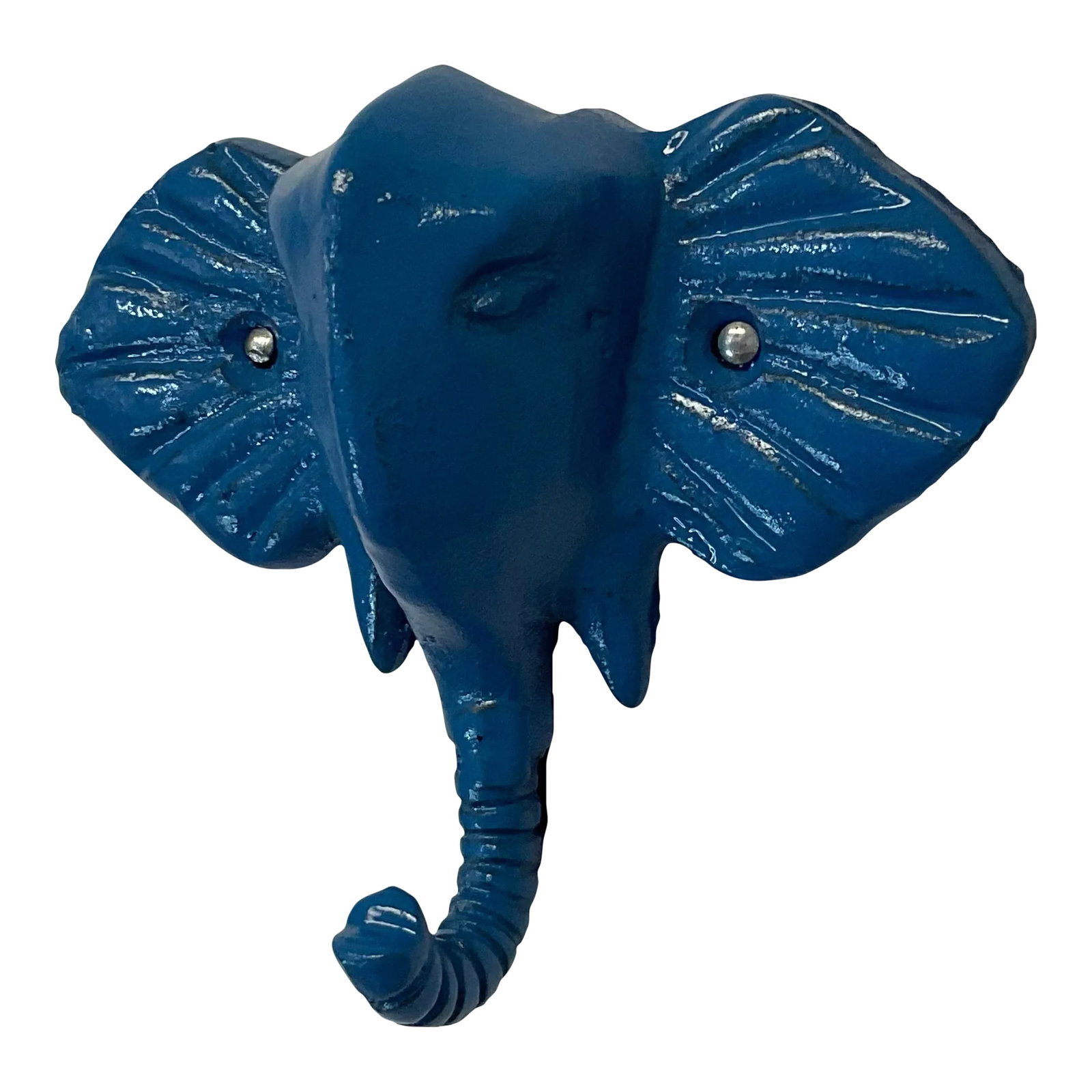 Vintage Cast Iron Elephant Hook, Newly Lacquered in Royal Blue.: We loved these Cast Iron Elephant Hooks the minute we found them, so we bought an entire lot and have painted them in bright lacquered colors. This one is Royal Blue. We have used two small nails to t