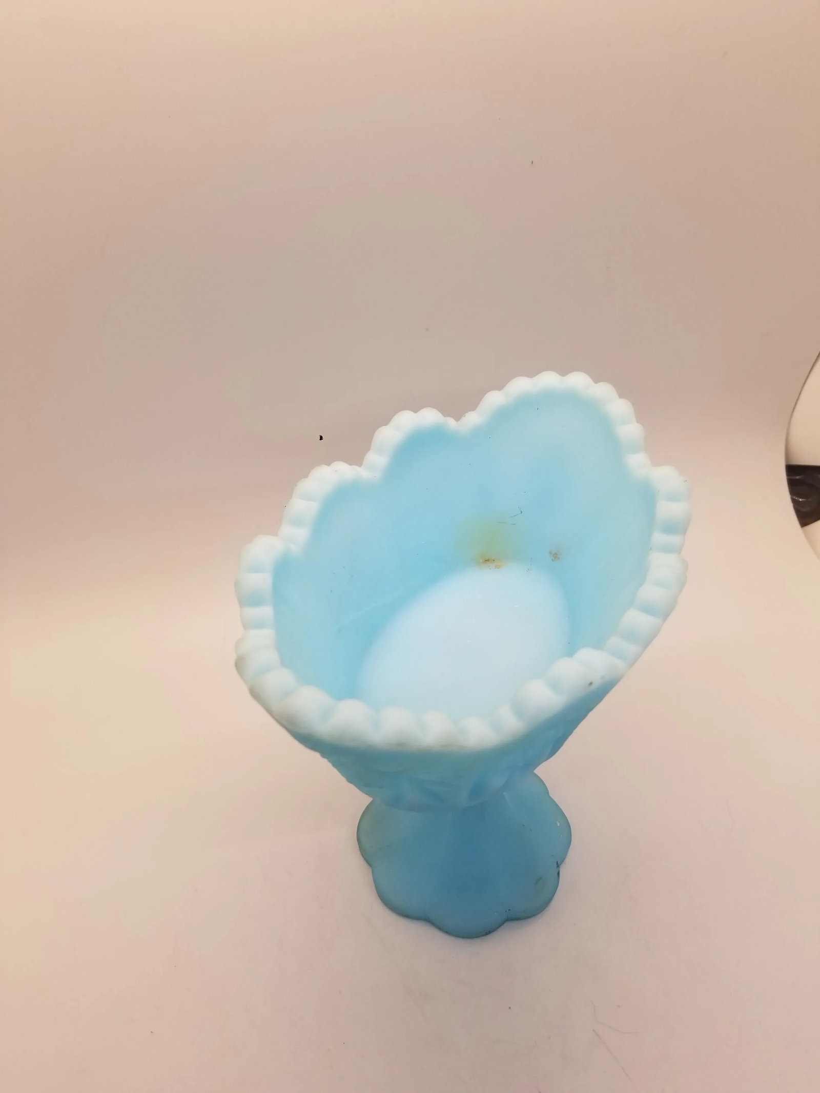 Fenton Baby Blue Satin Finish Pedestal Candy Dish - 3